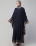 Muslim Free Size Kaftan With Contrast Banding In The Color  Navy Blue
